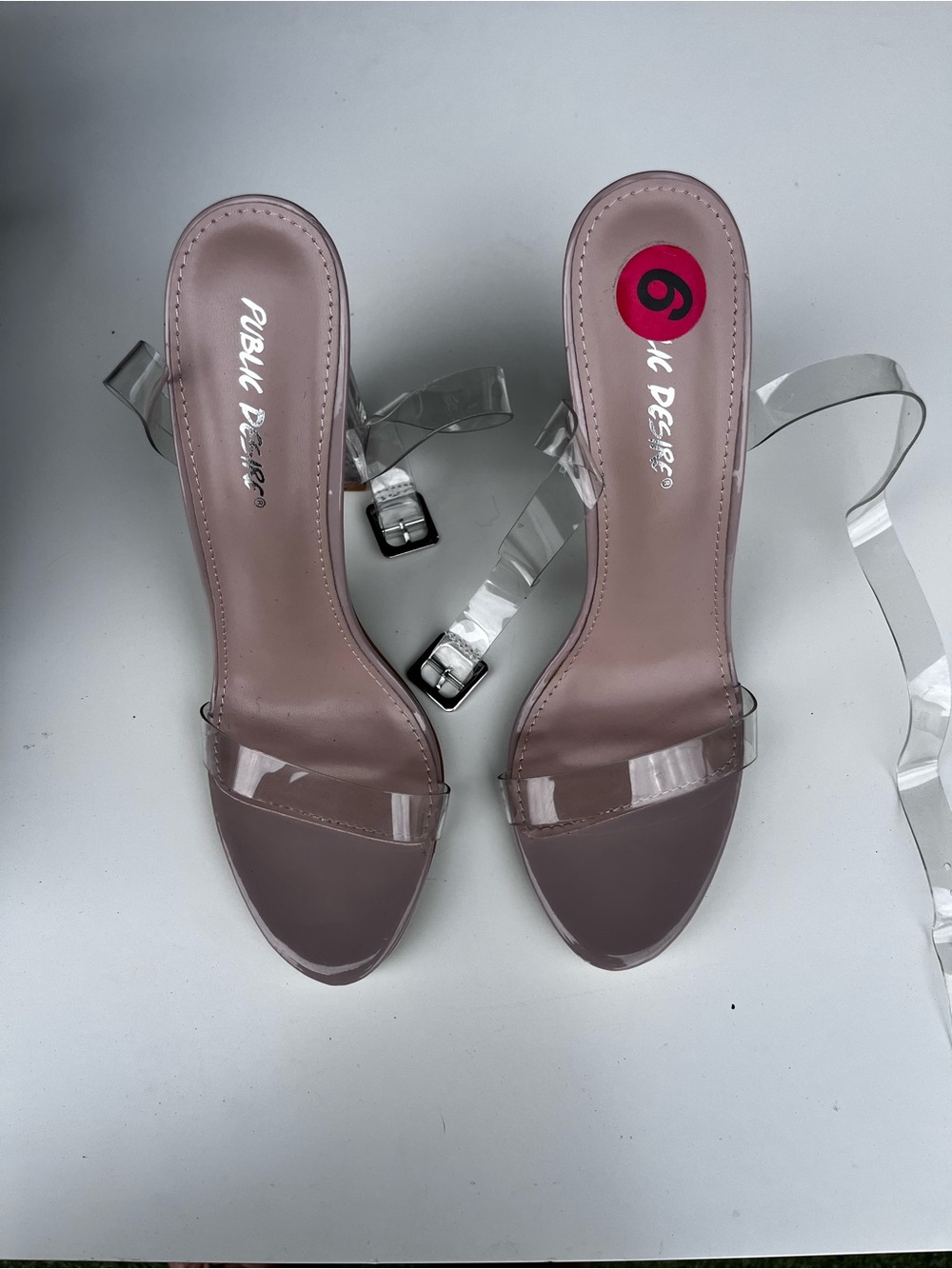 Public Desire Mauve Pink Clear-Strap Block Heel Sandals